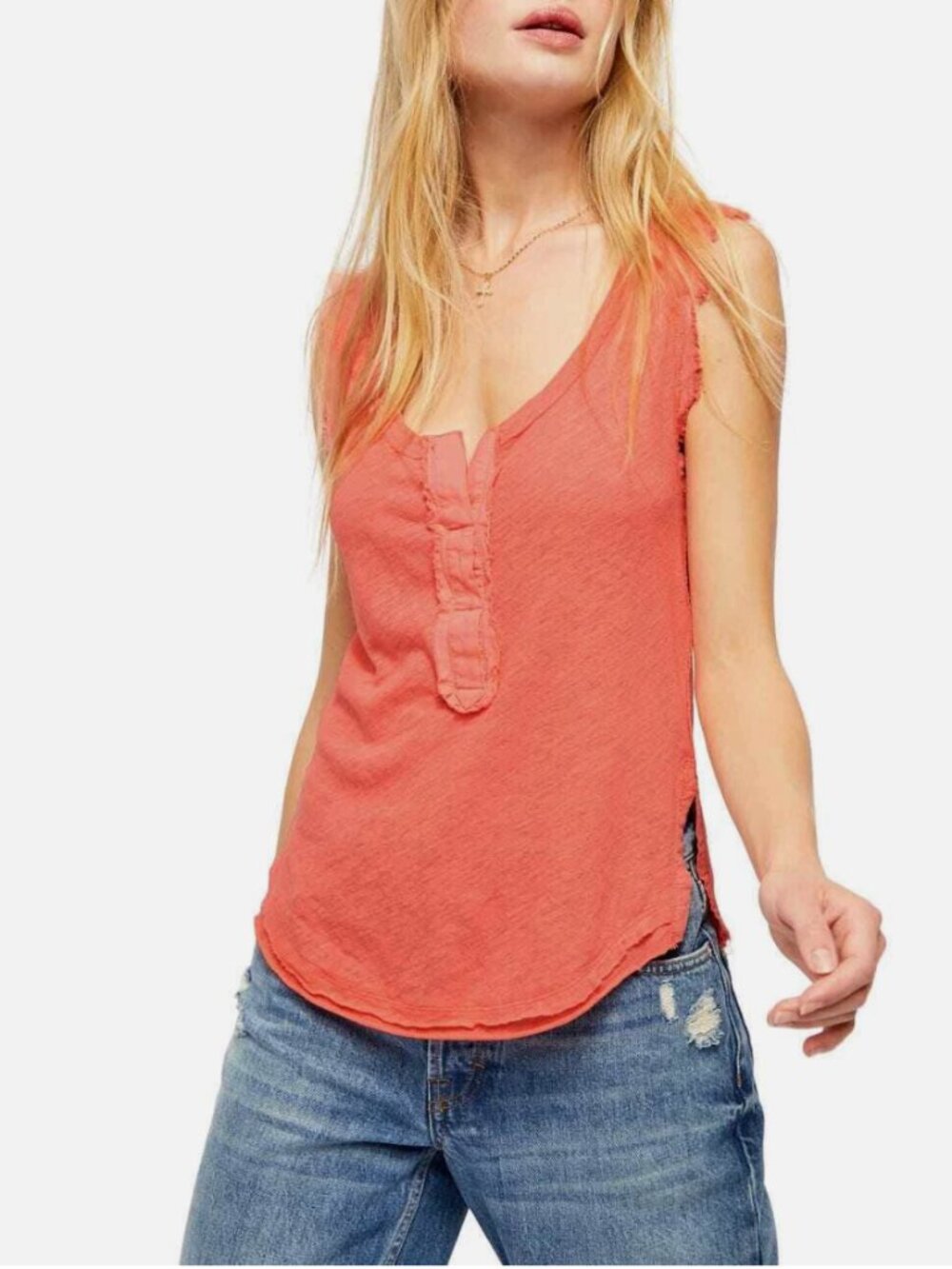 We the Free Vacay Tank Top Size S M Orange or Green  sleeveless  linen blend *